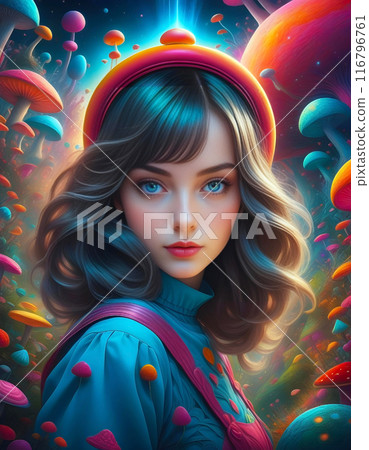 以前衛且超現實的世界觀表達愛麗絲故事的插圖。 以前衛且超現實的世界觀表達愛麗絲故事的插圖。 116796761