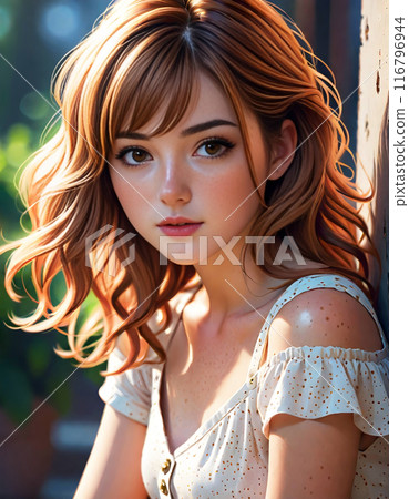 Cute freckled teenage girl, photorealistic portrait 116796944