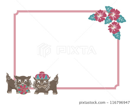 沖繩傳統、Bingata 芙蓉和 Shisa 框架 116796947