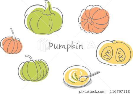 一套時尚的南瓜和美味的南瓜湯 116797118