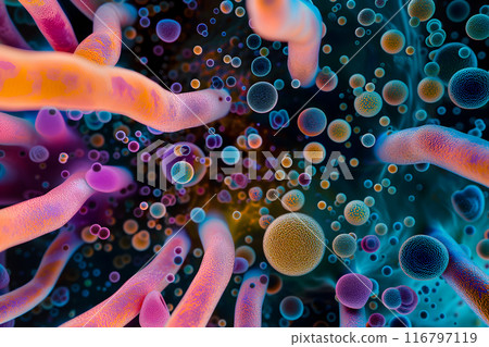 Diverse colorful abstract microbiome 116797119
