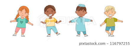 Happy Little Boy and Girl Standing with Open Arms for Hug Vector Illustration Set 116797255