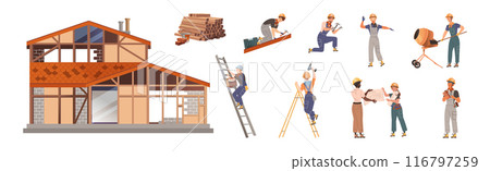Man and Woman Builder and Industrial Worker in Helmet Vector Set Man and Woman Builder and Industrial Worker in Helmet Vector Set 116797259