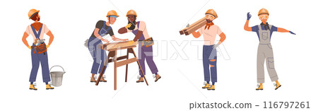Man Builder and Industrial Worker in Helmet Vector Set Man Builder and Industrial Worker in Helmet Vector Set 116797261