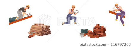 Man Builder and Industrial Worker in Helmet Vector Set 116797263