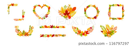Bright Autumn Foliage and Leaf Decorative Border Vector Set 116797297