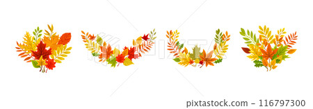 Bright Autumn Foliage and Leaf Decorative Border Vector Set Bright Autumn Foliage and Leaf Decorative Border Vector Set 116797300