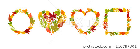 Bright Autumn Foliage and Leaf Decorative Border Vector Set 116797301
