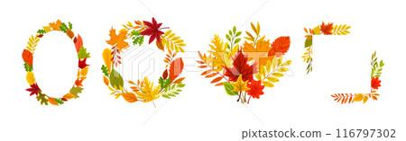 Bright Autumn Foliage and Leaf Decorative Border Vector Set 116797302