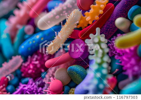 Diverse colorful abstract microbiome Diverse colorful abstract microbiome 116797303