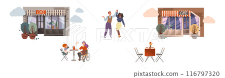 People Character at Cafe Enjoy Meeting and Eating Vector Set 116797320