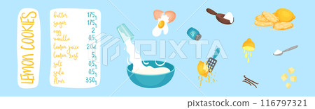 Traditional Lemon Cookie Recipe with Ingredient Vector Set 116797321