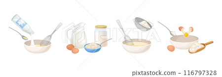 Tasty Pancake Cooking Process with Utensil Vector Set Tasty Pancake Cooking Process with Utensil Vector Set 116797328