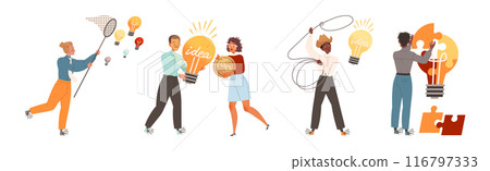 People Character with Light Bulb Having Idea Vector Illustration Set People Character with Light Bulb Having Idea Vector Illustration Set 116797333
