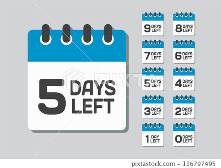 Countdown daily page calendar icon - 5 days left Countdown daily page calendar icon - 5 days left 116797495