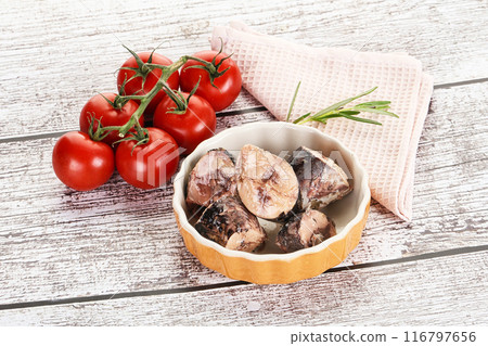 Pieces of canned tuna fish 116797656
