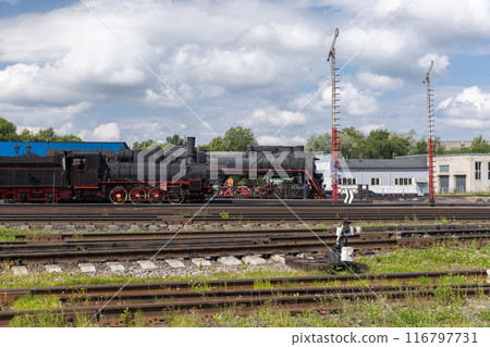 Vintage steam locomotives are at Sortavala Central Railway Station Vintage steam locomotives are at Sortavala Central Railway Station 116797731