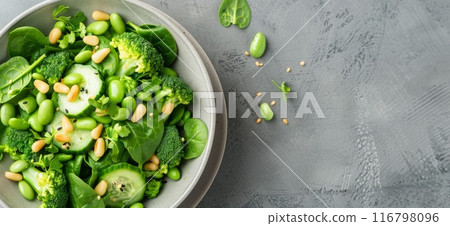 Green Salad With Broccoli, Edamame, and Cucumber 116798096