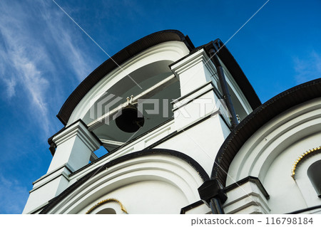 The bell in the white church. A church in a small town The bell in the white church. A church in a small town 116798184