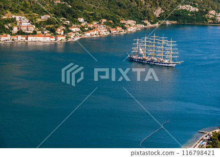 Five Mast Cruising Ship in Bay of Kotor 116798421