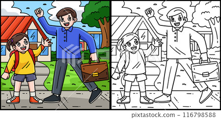 First Day of School Child and Parent Illustration 116798588