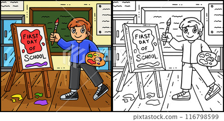 First Day of School Child Art Class Illustration 116798599