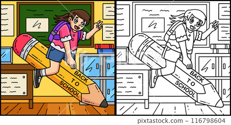 First Day of School Child on Giant Pencil First Day of School Child on Giant Pencil 116798604