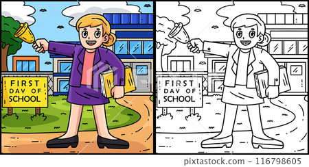 First Day of School Principal Bell Illustration 116798605