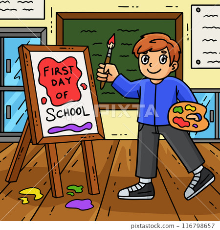 First Day of School Child in Art Class Colored First Day of School Child in Art Class Colored 116798657