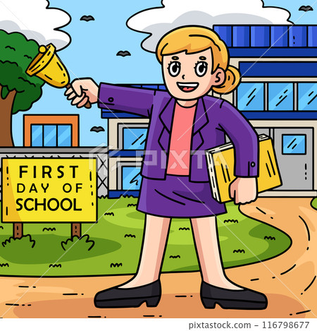 First Day of School Principal with a Bell Colored  116798677