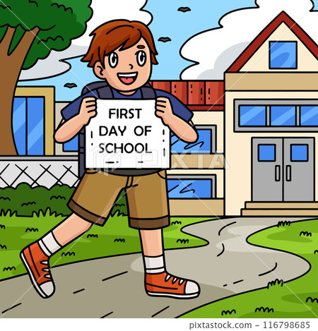 First Day of School Child with a Sign Colored  116798685