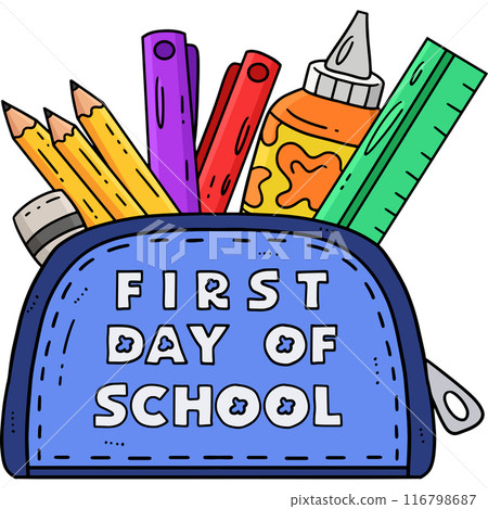 First Day of School on Pencil Case Cartoon Clipart 116798687