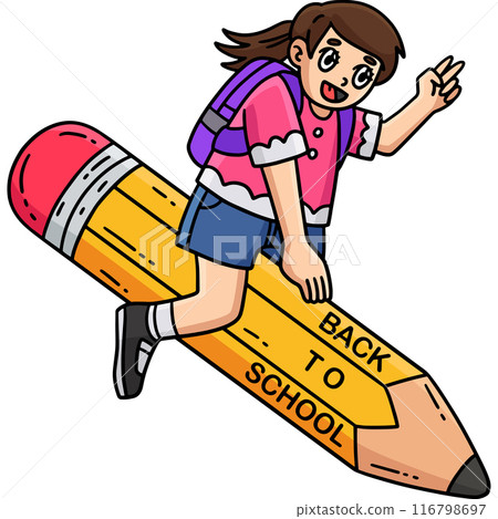 First Day of School Child on Giant Pencil Clipart 116798697