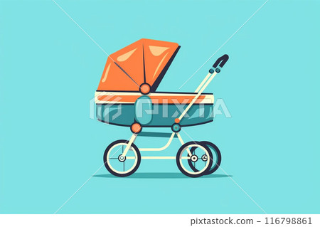 Children's cartoon stroller. Walking with a baby. 116798861