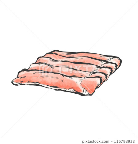 Thinly sliced pork thigh hand-drawn brush-style illustration 116798938