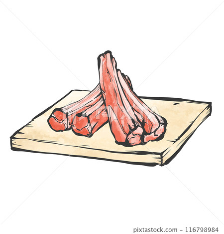 豬肉切排骨手寫畫筆繪畫風格插畫 豬肉切排骨手寫畫筆繪畫風格插畫 116798984