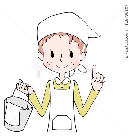 一名婦女拿著清潔工具指著的插圖 一名婦女拿著清潔工具指著的插圖 116799107