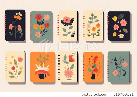 A set of different notebooks. 116799181