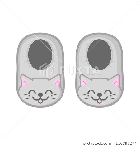 Cute cat slippers. House slippers with cat face. Vector illustration 116799274