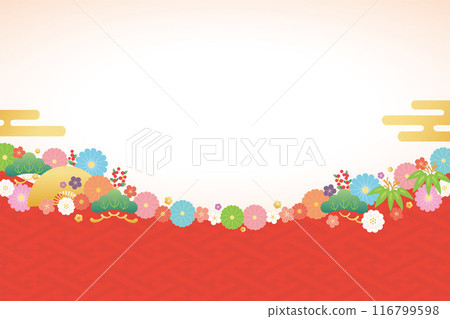 背景材料-鮮花、李子和扇子2024-5向量 116799598