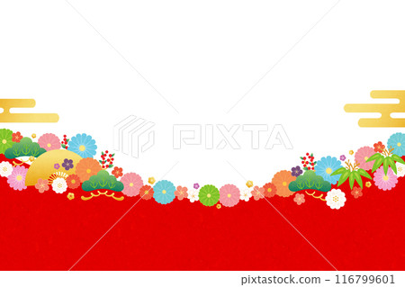 Background material-Flowers, plum blossoms and fans 2024-7 116799601
