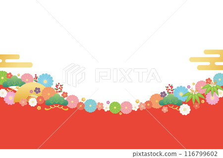 Background material-Flowers, plum blossoms and fans 2024-7 vector 116799602