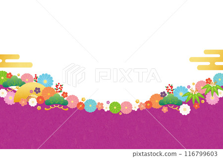 Background material-Flowers, plum blossoms and fans 2024-8 116799603