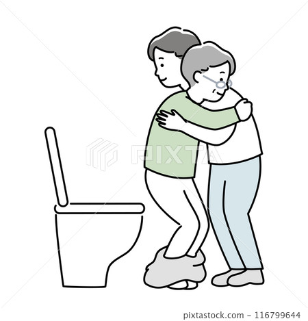 Illustration material of a male nurse helping an elderly man with excretion 116799644