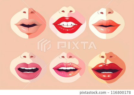 Set of woman's lips.Lipstick on the lips. 116800178