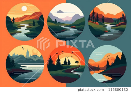 Set of landscape icons with mountains 116800180