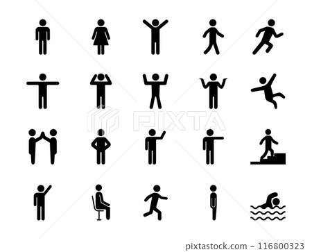 People's movements, icon set of people exercising, silhouette 116800323