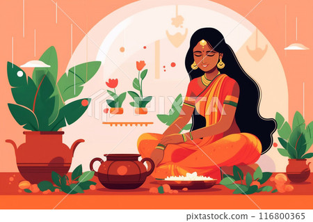 Pongal celebration. Hindu harvest festival. 116800365