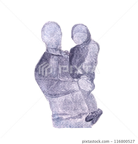 A father holding his toddler, a charming watercolor silhouette conveying warmth and love. The monochrome design highlights the special bond between parent and child, perfect for family-oriented themes 116800527