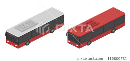 isometric red city bus front view on white background cartoon style vector flat illustration 116800781
